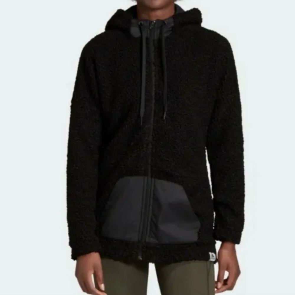Adidas Black Brilliant Basics Sherpa Zip Up Hooded Jacket Size M